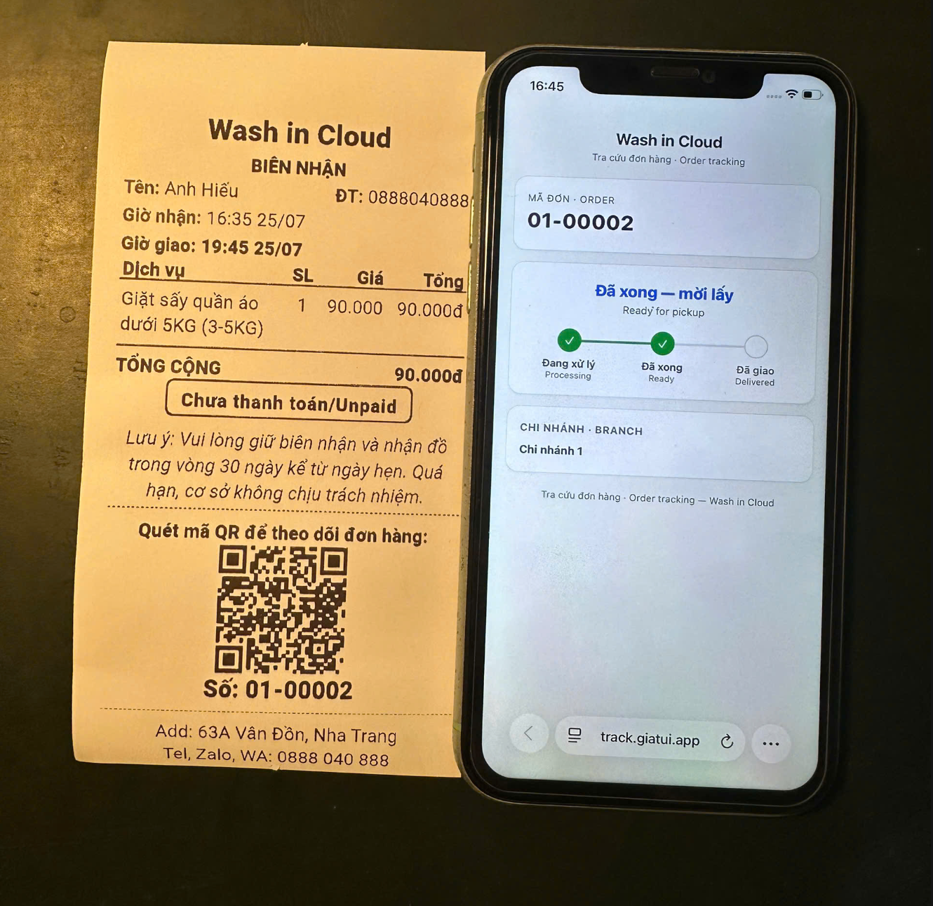 Màn hình khách tự tra đơn bằng QR